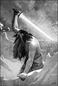 Surtr y su espada de fuego. Ilustración de John Charles Dollman