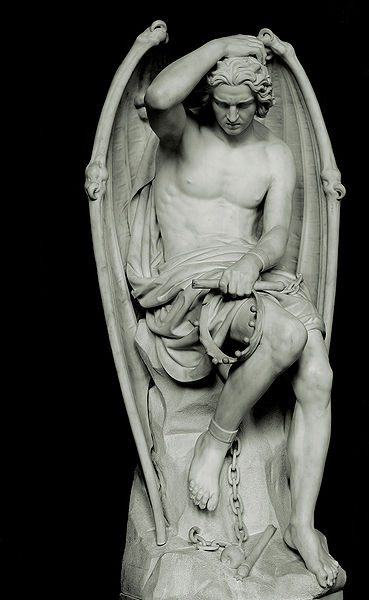 Lucifer estatua en marmol por Guillaume Geefs en Bélgica