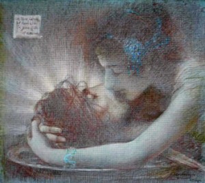 Salomé besando la cabeza de Juan Baustista, pastel de Lévy-Dhurmer, 1896